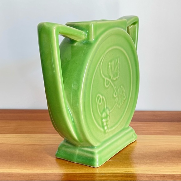 Green Art Deco Style Vase Rare Alamo Pottery MCM Greek God Pan & Grapevine - Picture 6 of 11